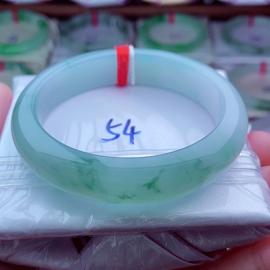 翡翠未镶嵌手镯0500-54圈口 蓝花 冰润细腻