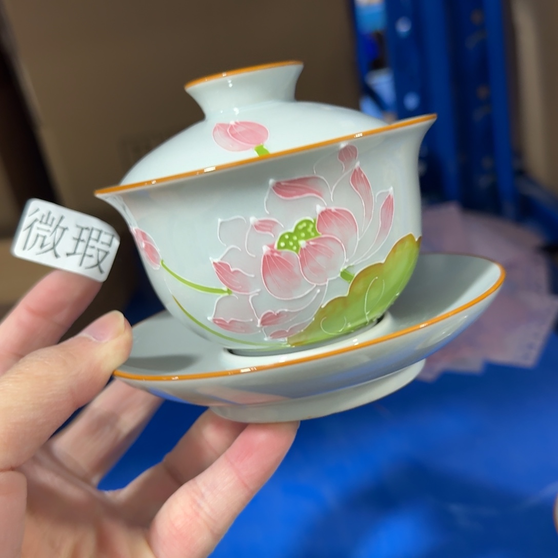 釉下手绘茶具微瑕