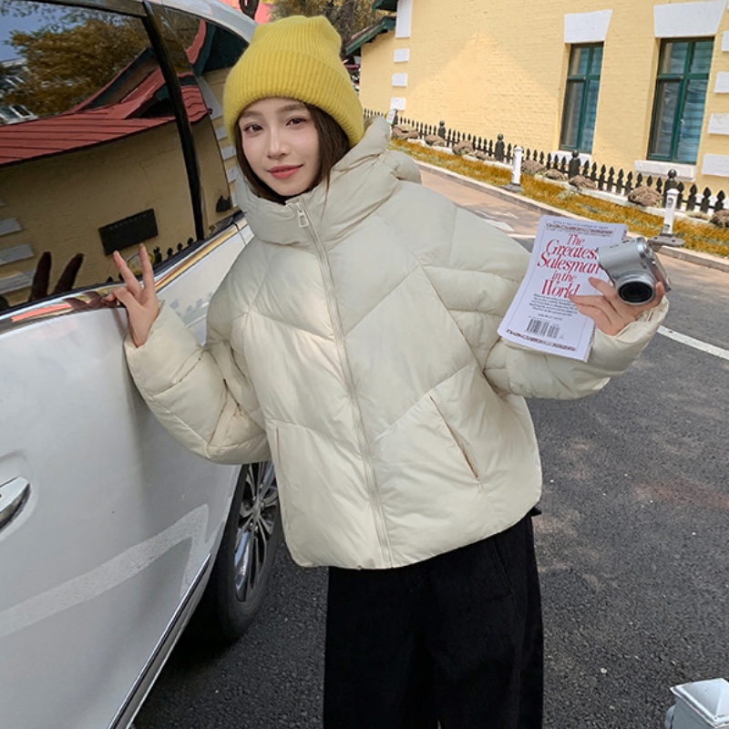 2025年冬季新款米白色短款连帽棉服外套女冬装棉衣面包服保暖棉袄