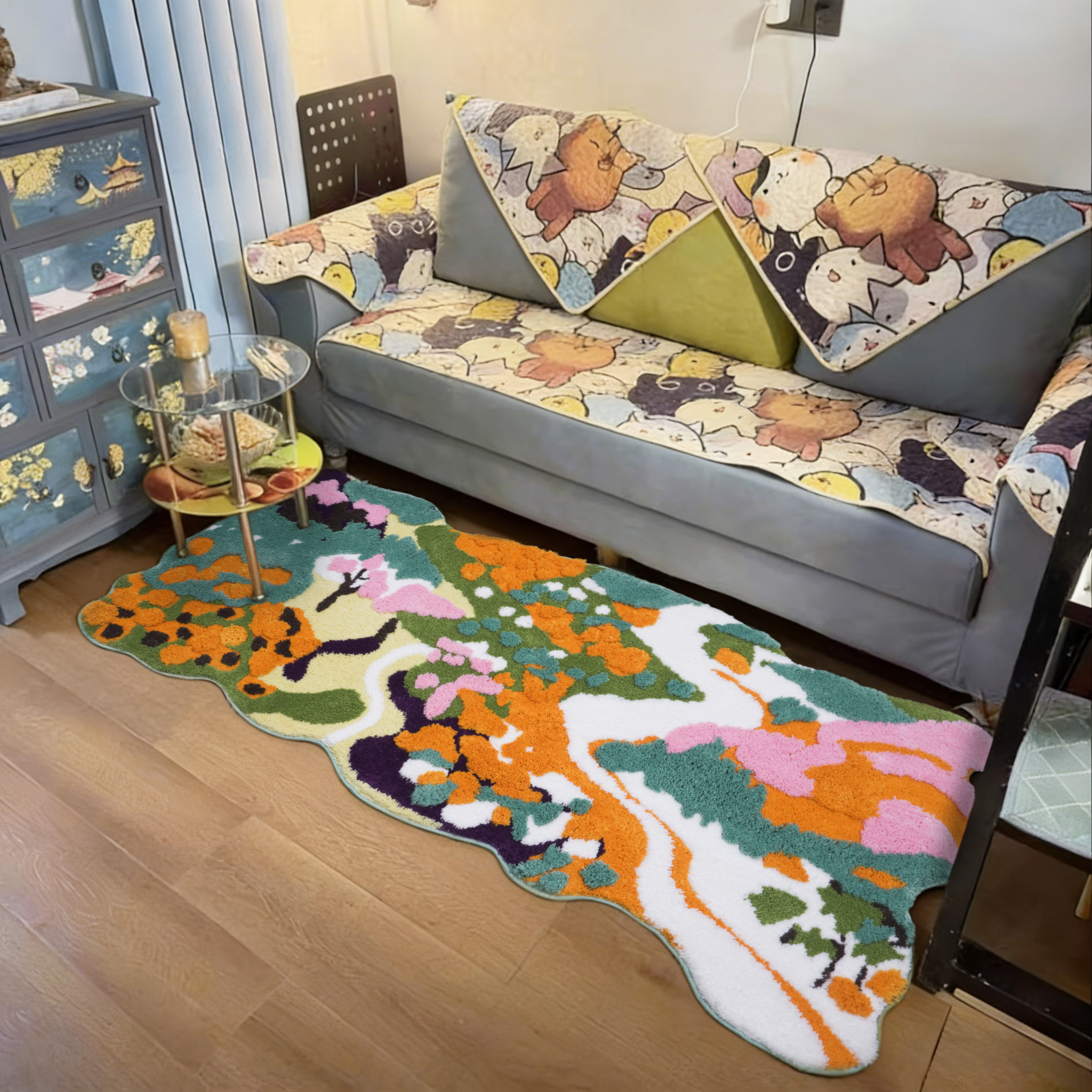 【同款低价】多巴胺不规则床边地毯卧室彩色床边毯地垫毛绒脚垫