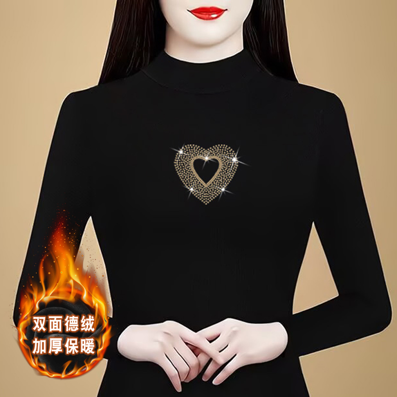 2025秋冬新款双面德绒加厚半高领长袖T恤内搭妈妈装上衣女