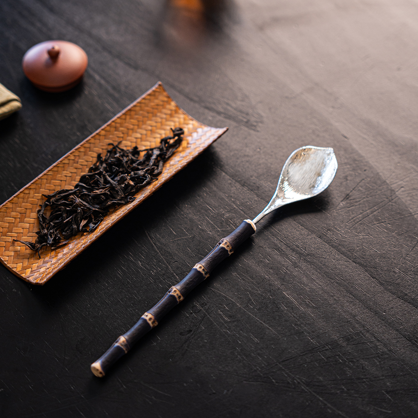 竹节茶匙锡制百合勺头竹柄茶具高颜值茶道家用精致茶勺茶道配件
