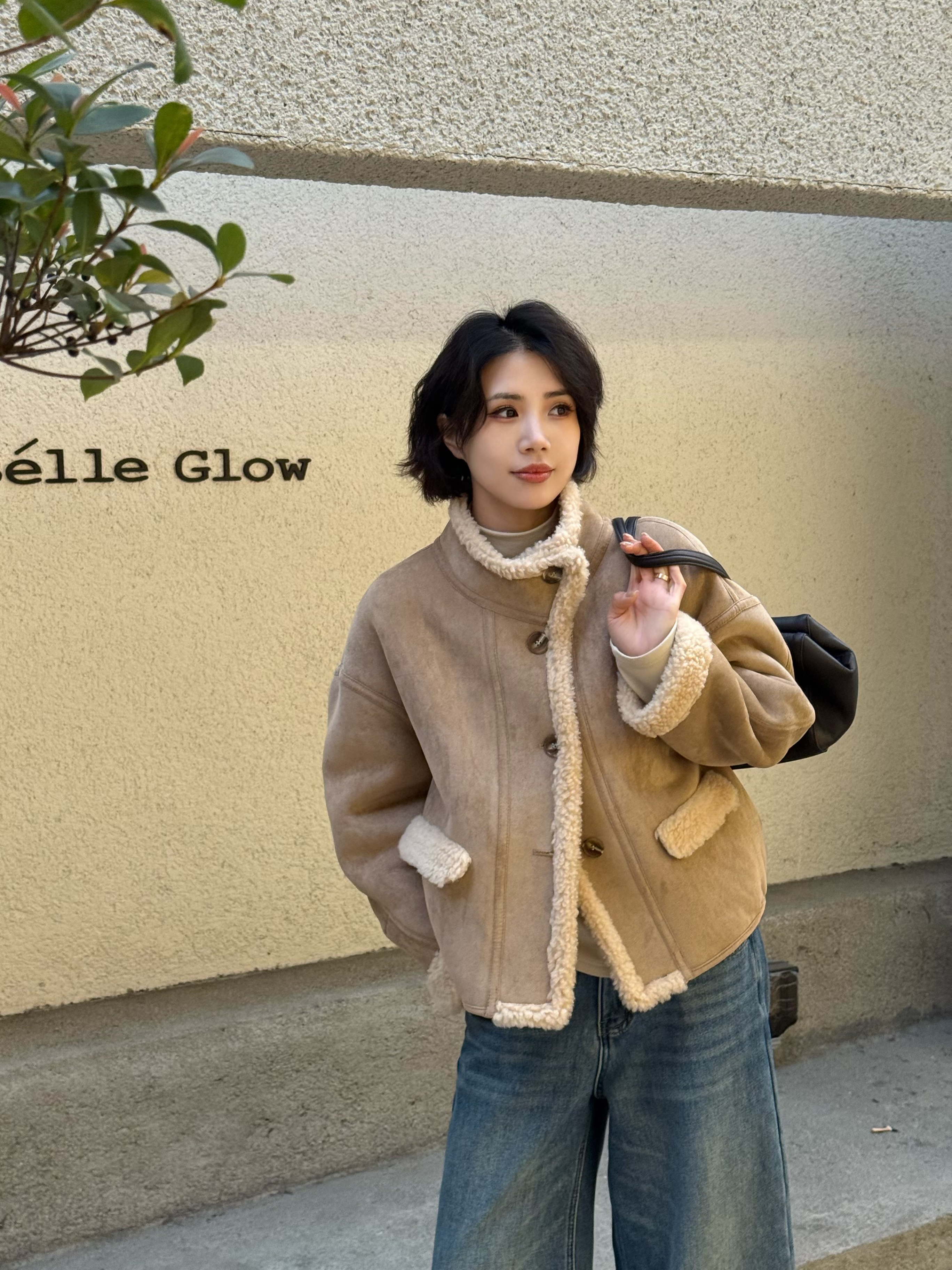 【启明星】冬季新款绵羊毛外套翻领加厚复古皮毛一体上衣