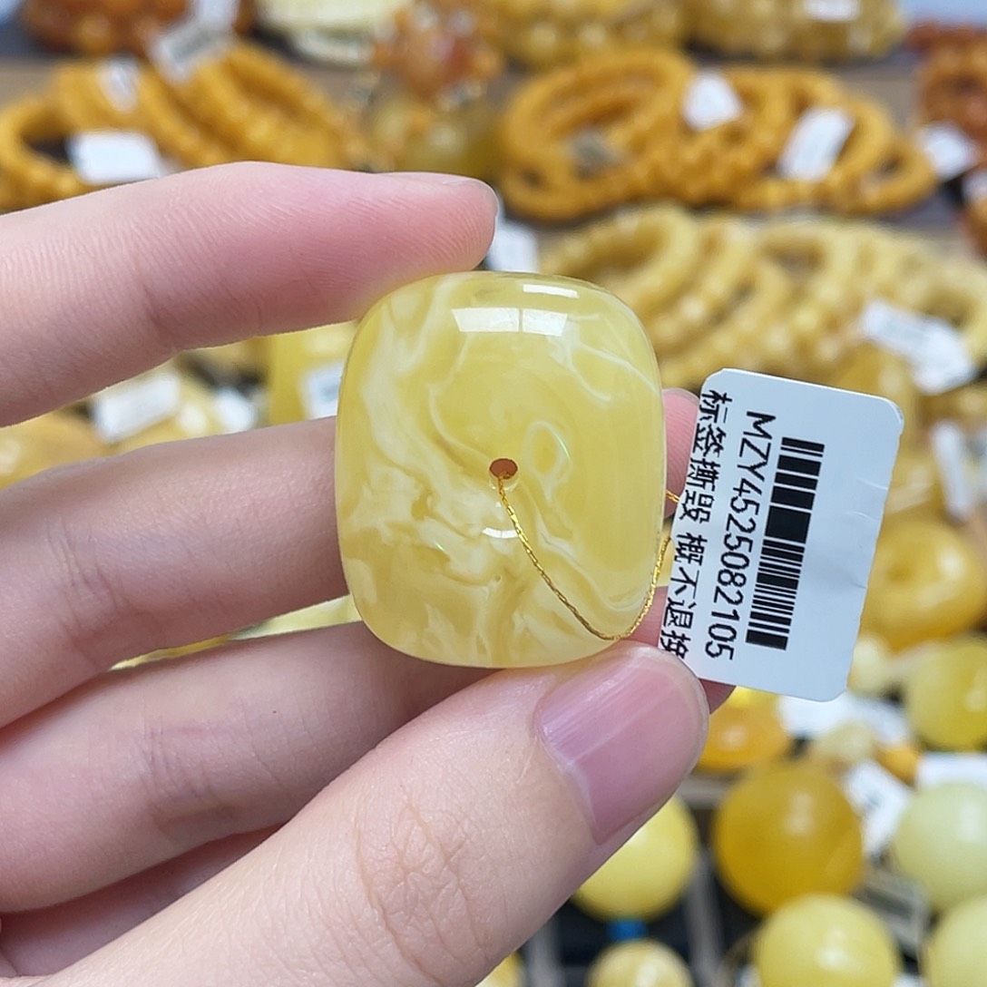 蜜蜡未镶嵌珠宝奇石藏扣满蜜拉丝白花30.8m m