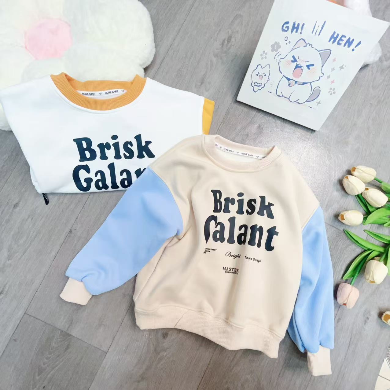 儿童秋冬加绒保暖字母印花拼色时尚休闲卫衣201