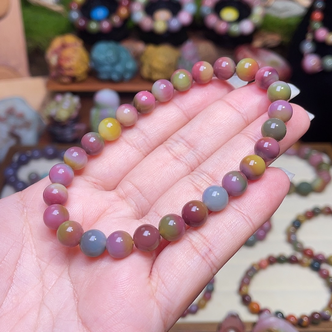 (***）玛瑙/玉髓未镶嵌珠宝半成品盐源玛瑙高品收藏幻彩光珠手串