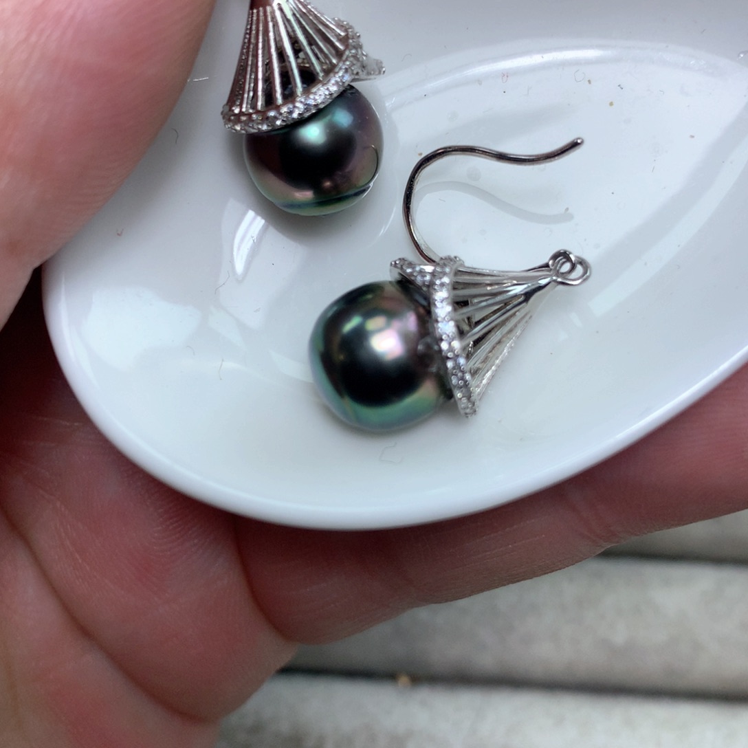 海水珍珠耳饰银S925镶嵌