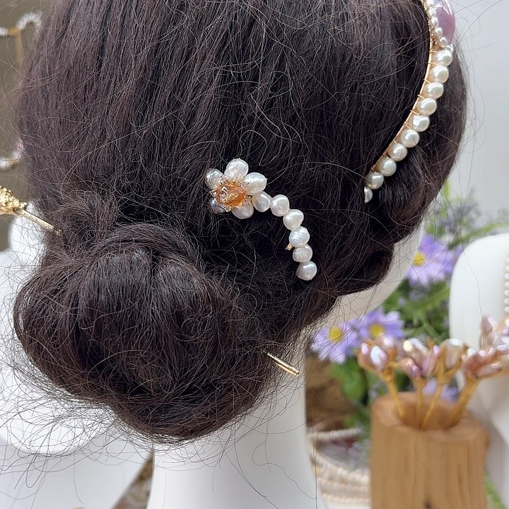 淡水珍珠发饰银S925镶嵌