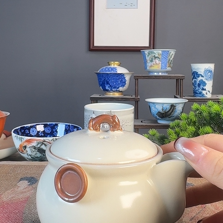 摆件景德柴烧茶杯多人