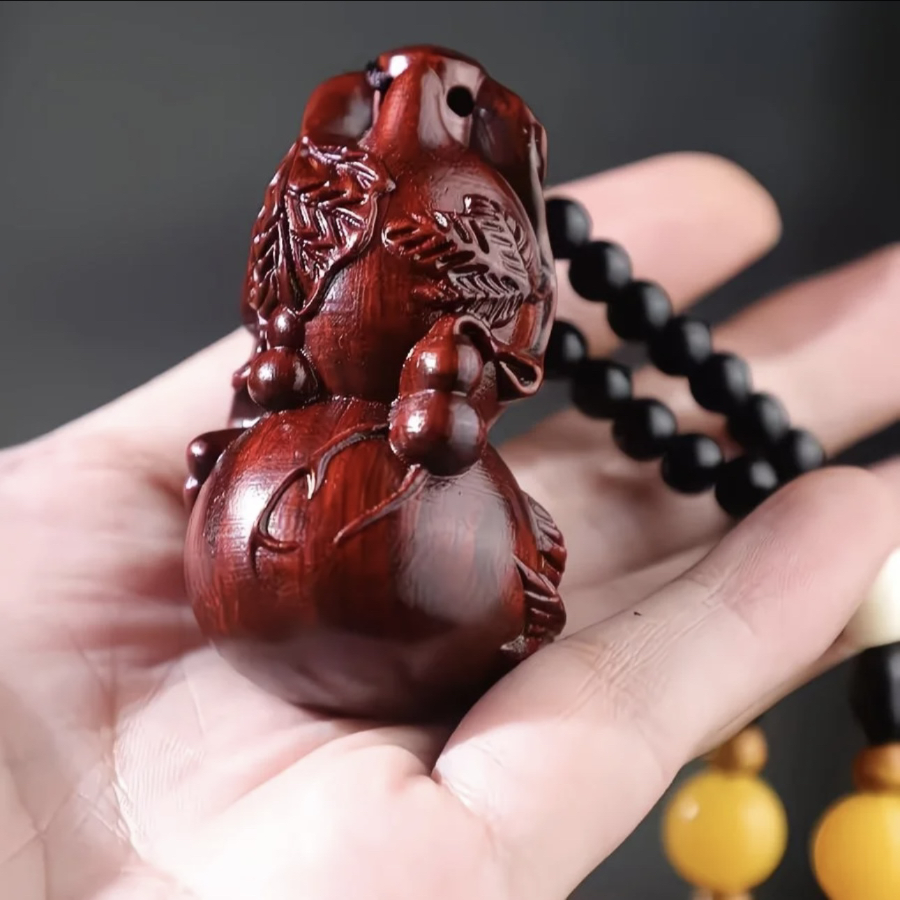 紫檀葫芦「多子多福」手把件手工精雕挂件随身携带文玩