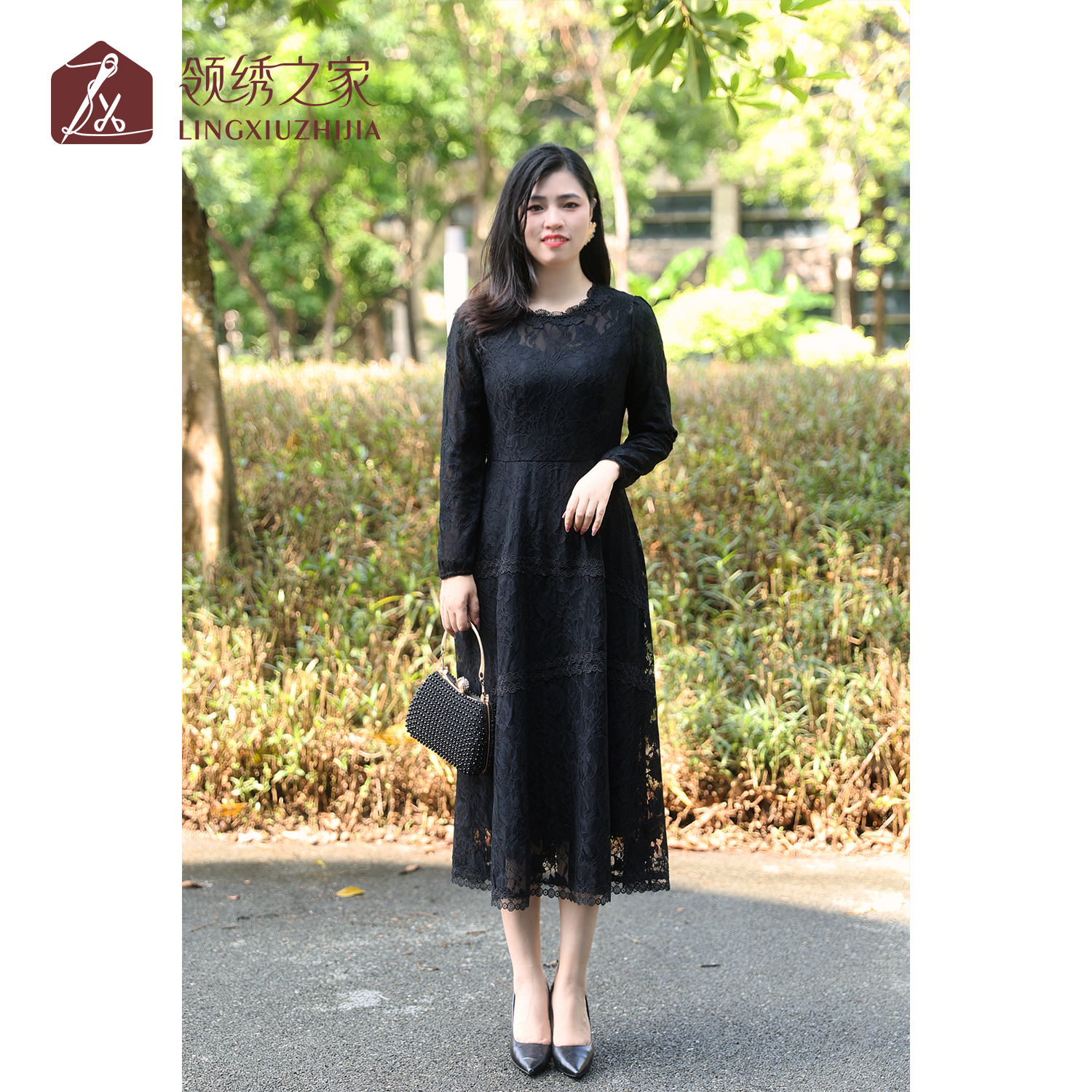 蕾丝绣花连衣裙绣花精致女装#L800908H-03优雅时尚气质