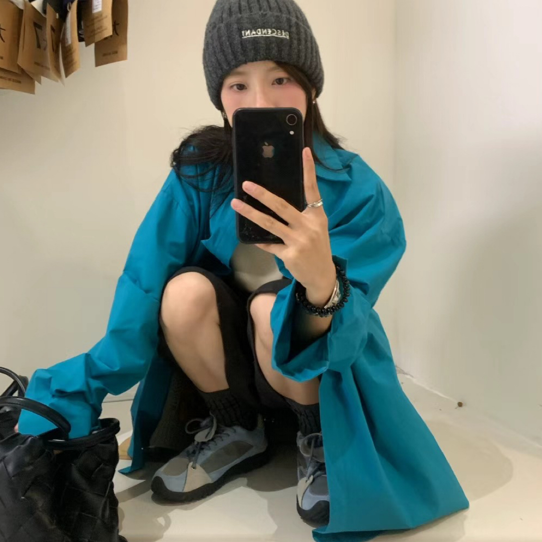 蓝色大码秋款韩版长袖T时尚ins秋冬小众中长款休闲宽松慵懒风百搭