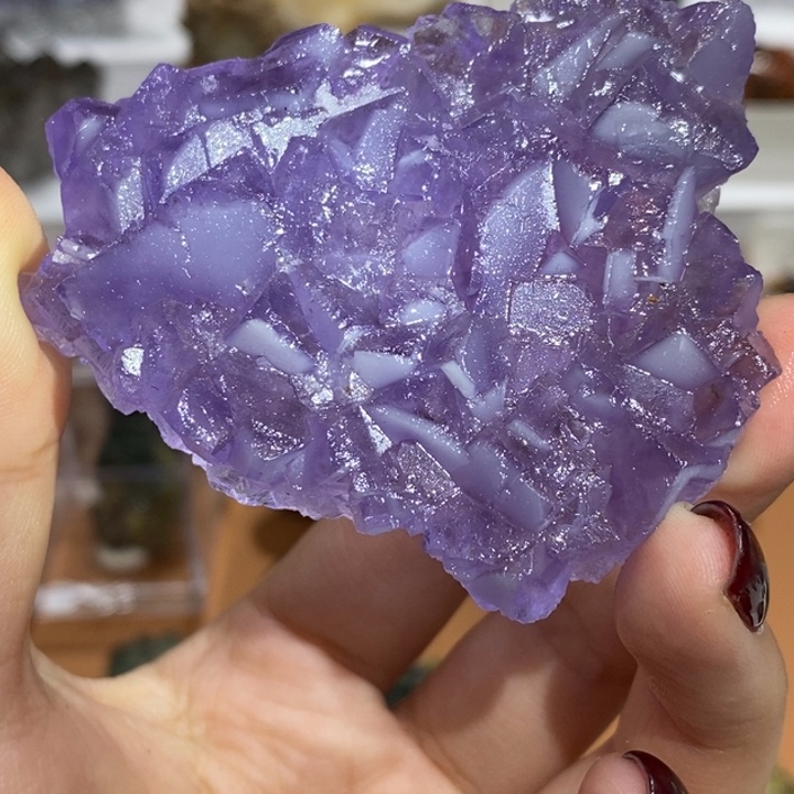 石材新疆蓝萤石紫色浮生透