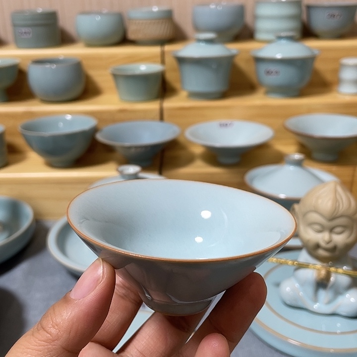 陶瓷杯子天青汝瓷斗笠杯