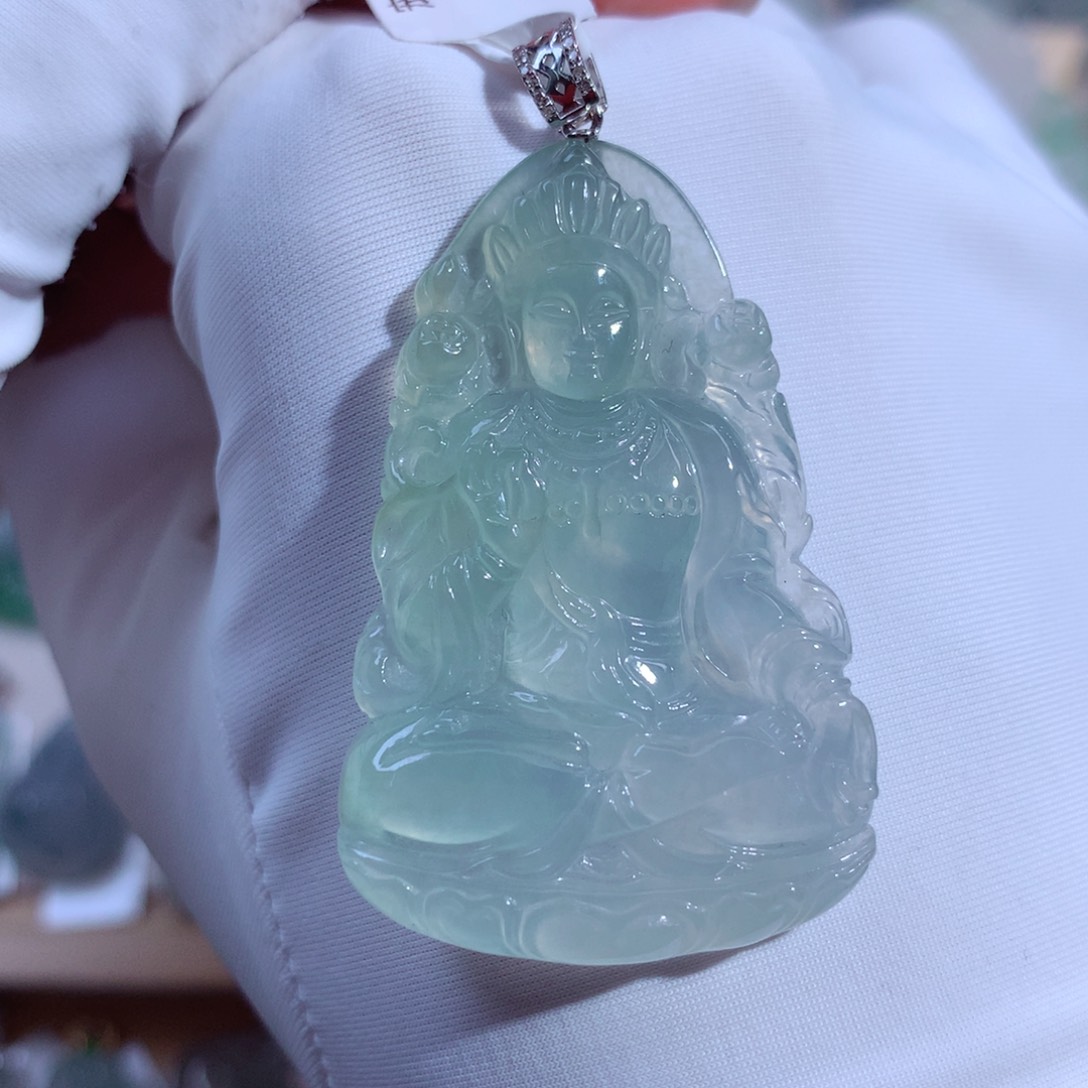 翡翠吊坠(不含链)18K金镶嵌度母