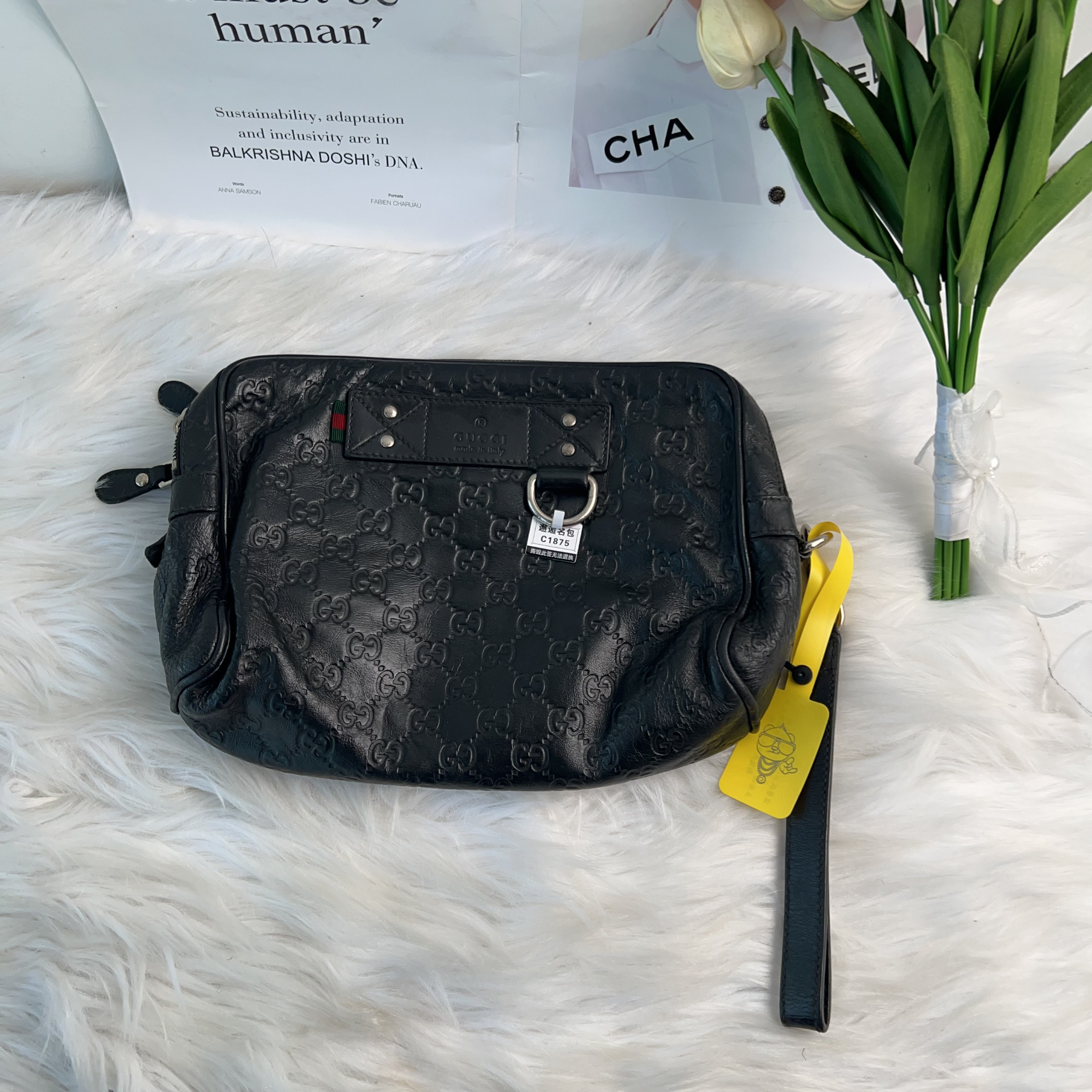 95新 GUCCI/古驰 古驰满log手拿包c1875