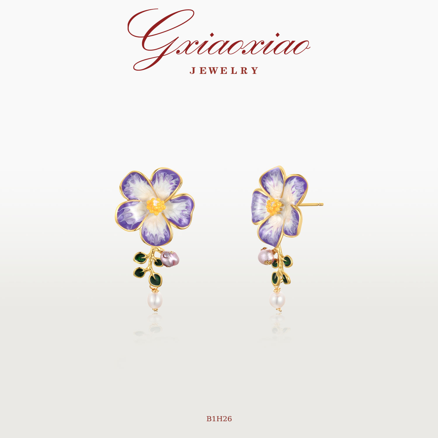 G XIAOXIAO 甜美精致轻奢紫色花朵耳环 B1H26