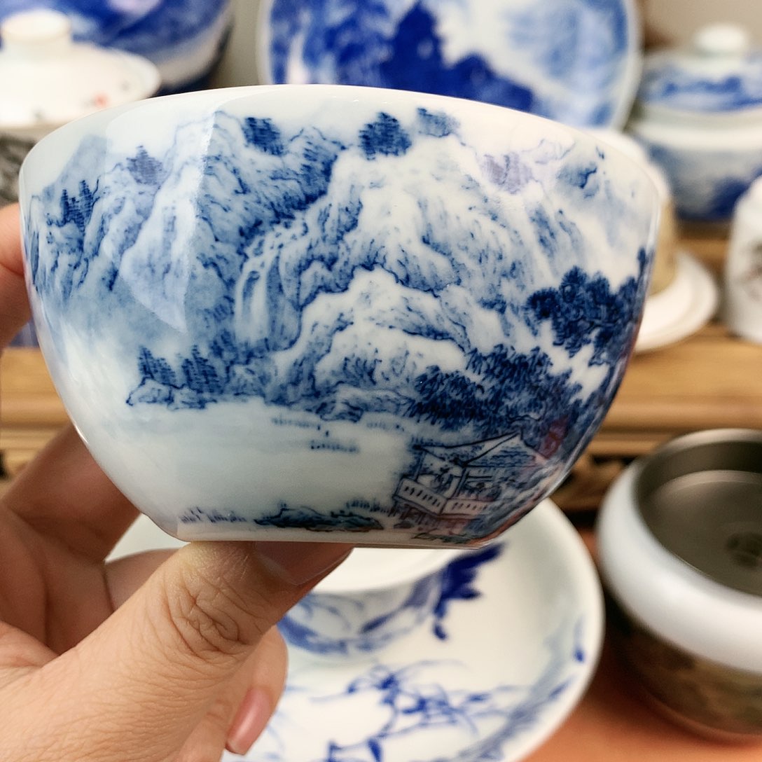 青花山水手工主人杯