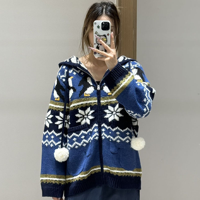 【现货】FORDARE福蝶25冬季企鹅雪花提花毛织外套
