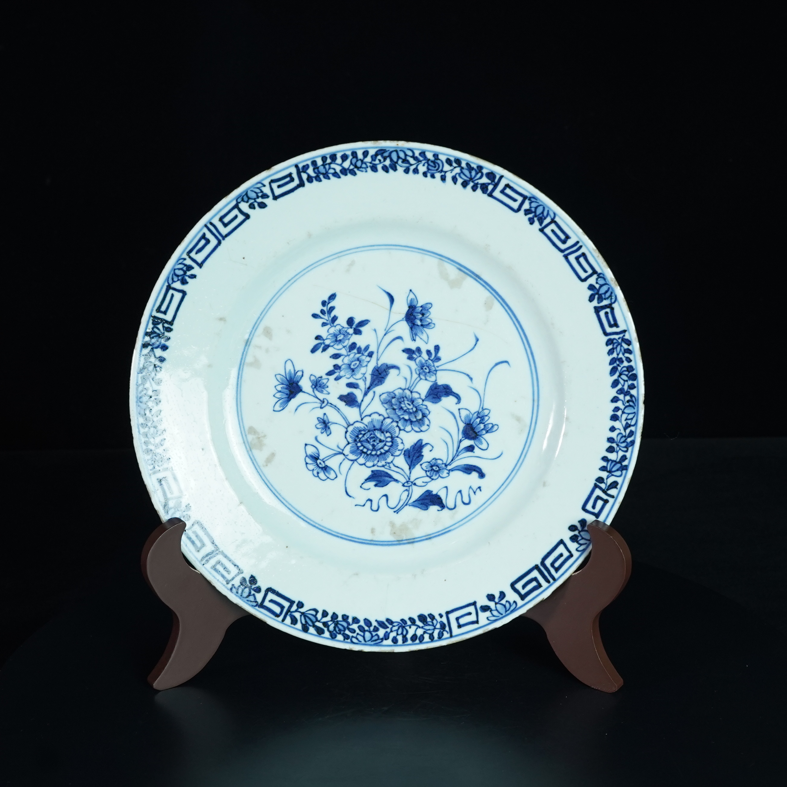 LABC241225019【十竹斋】清乾隆折枝花卉青花盘