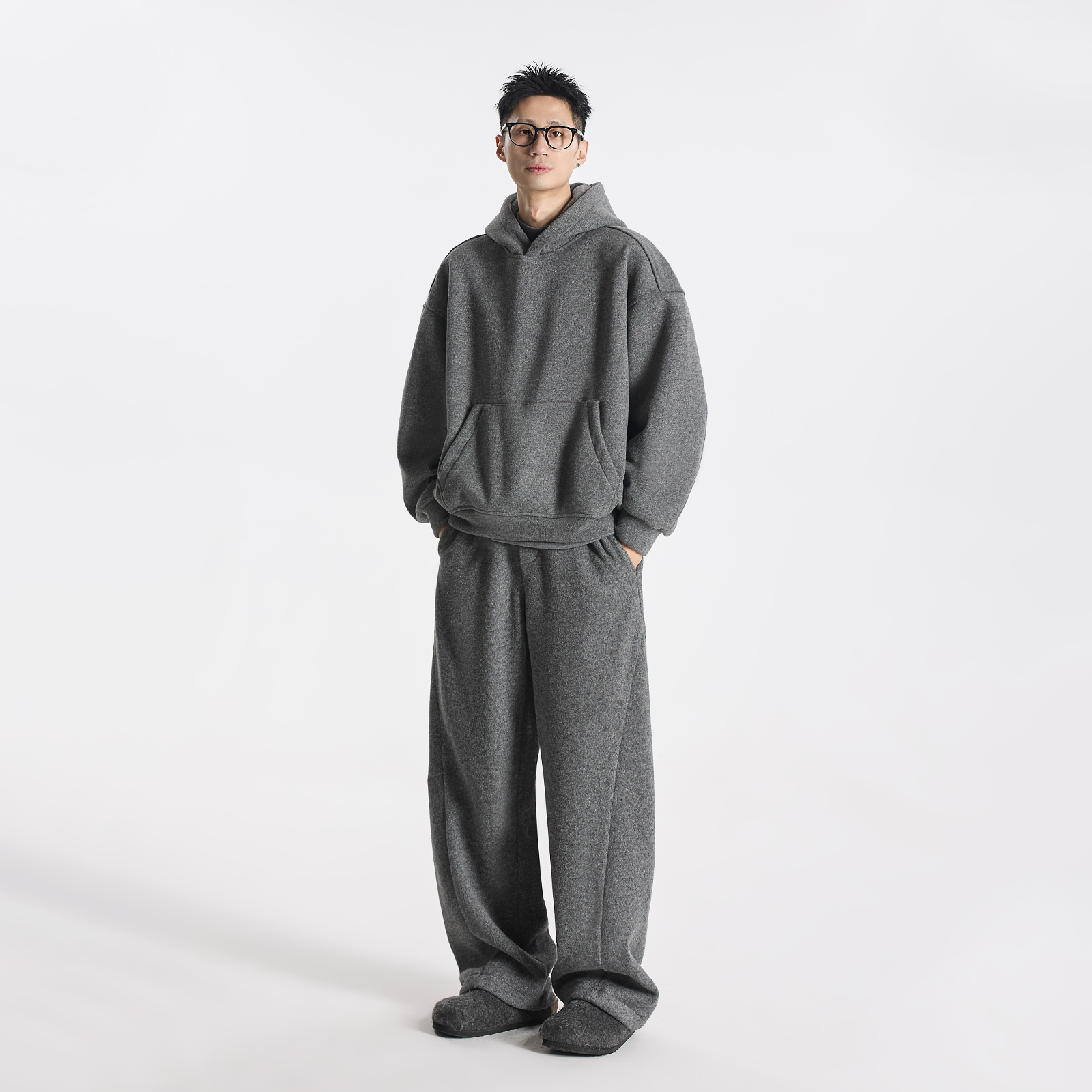 GCCDUPE77『袋鼠卫衣』重磅双流纺毛圈布叠穿加绒袋鼠连帽卫衣套装