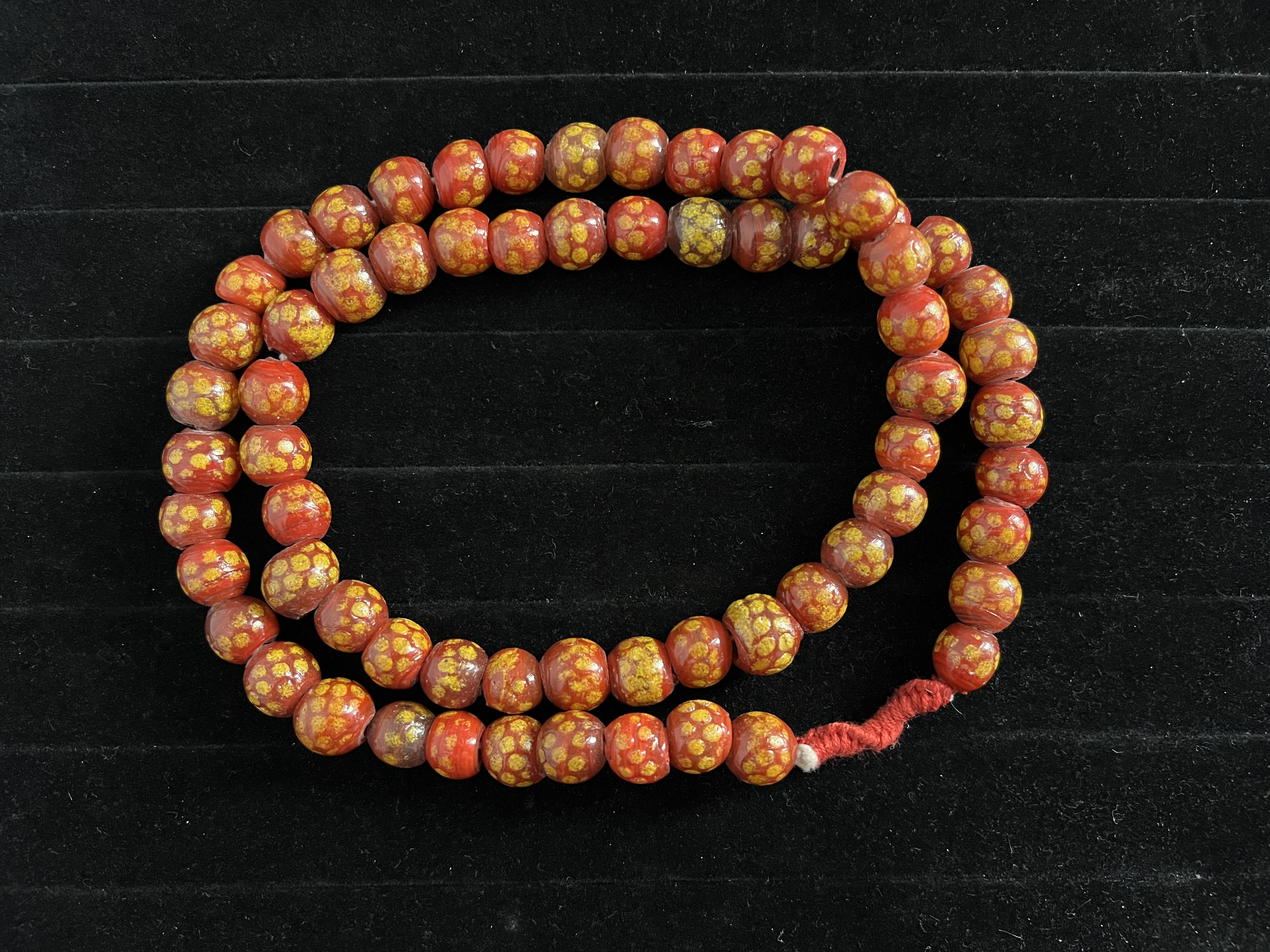 非金属玻璃项链 桔红色点彩琉璃珠