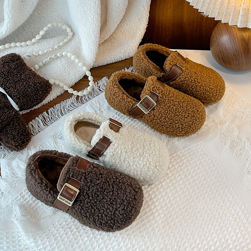 冬季新款女童加绒豆豆鞋儿童软底保暖棉鞋女宝宝毛毛鞋防滑学步鞋