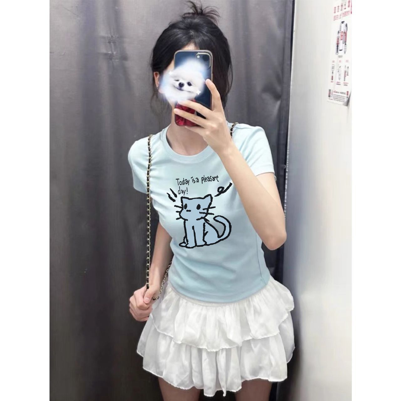 甜妹百搭韩系小猫正肩短袖圆领T恤奶呼呼2025夏季温柔ins风上衣女