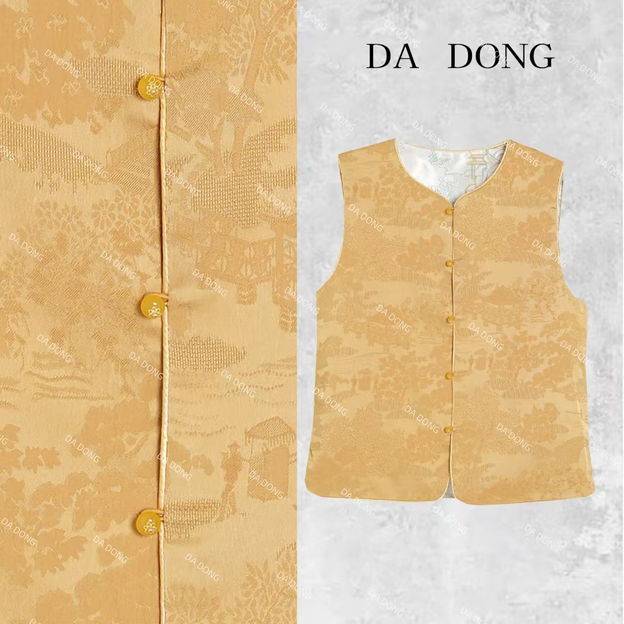 亭台楼阁--新中式国风时尚休闲复古黄色双面双穿提花休闲百搭马甲