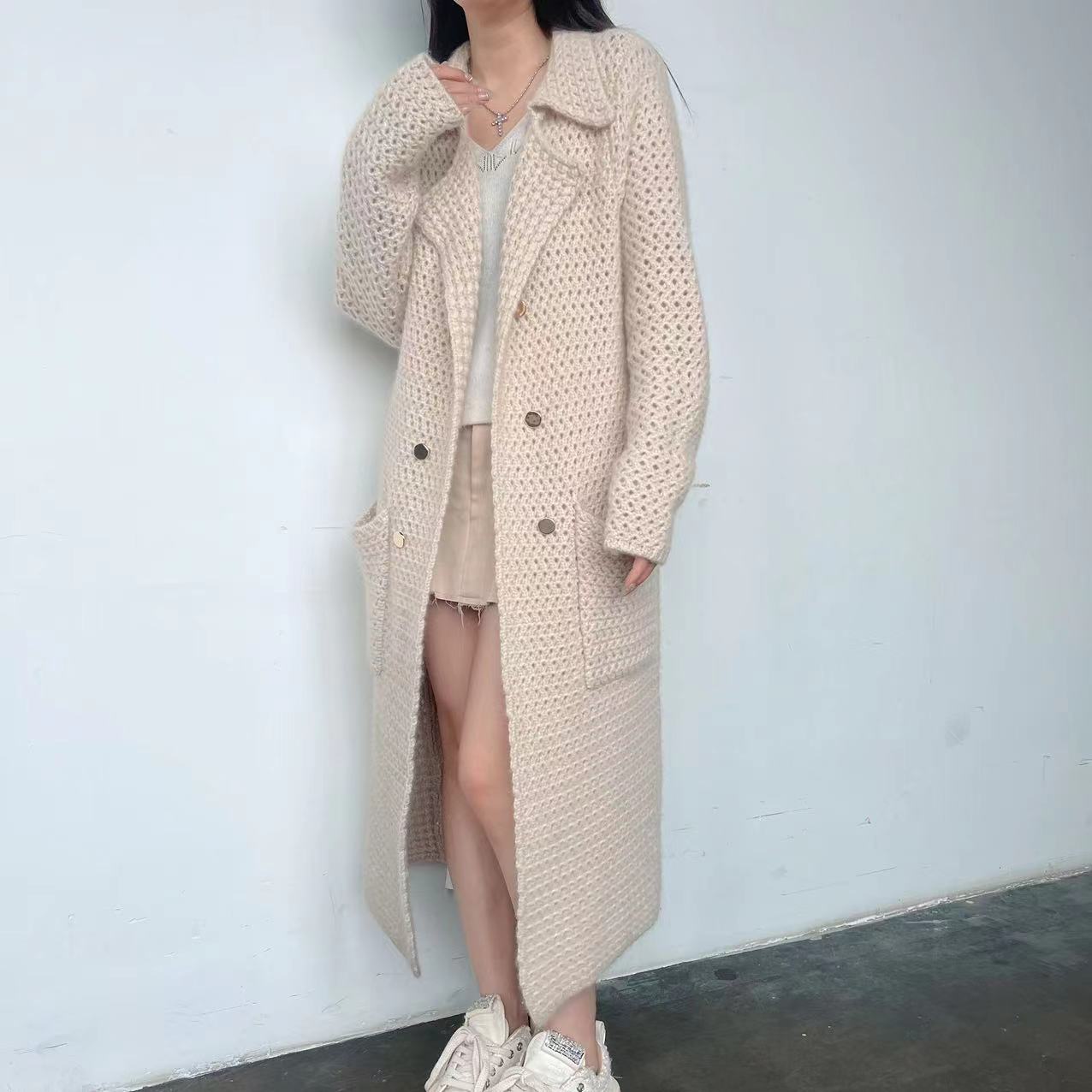 【俩月羊绒新款】230206轻奢时尚重工针织粗棒针羊绒大衣女装