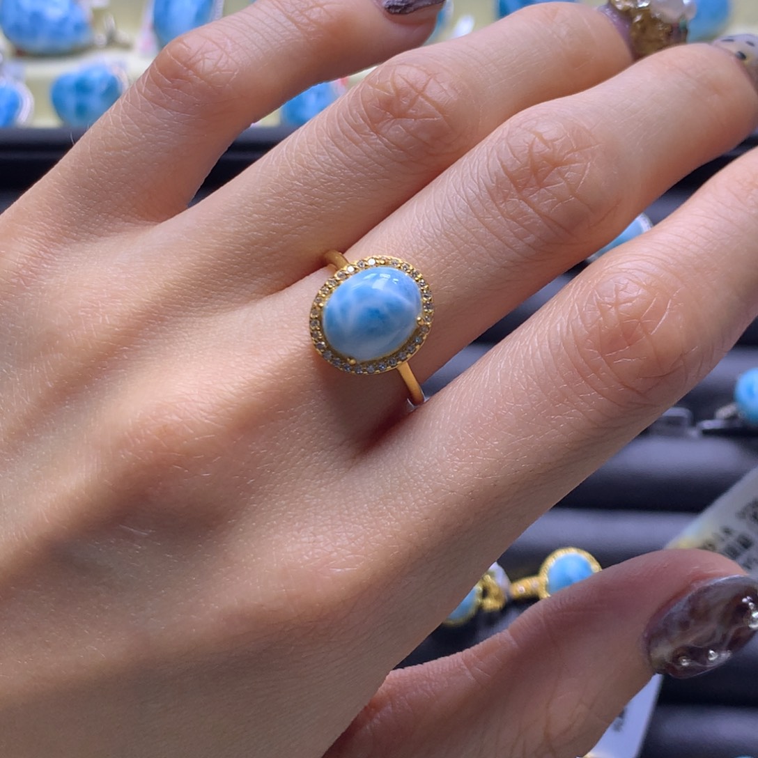 针钠钙石（海纹石）未镶嵌戒指蛋面戒指色差略异