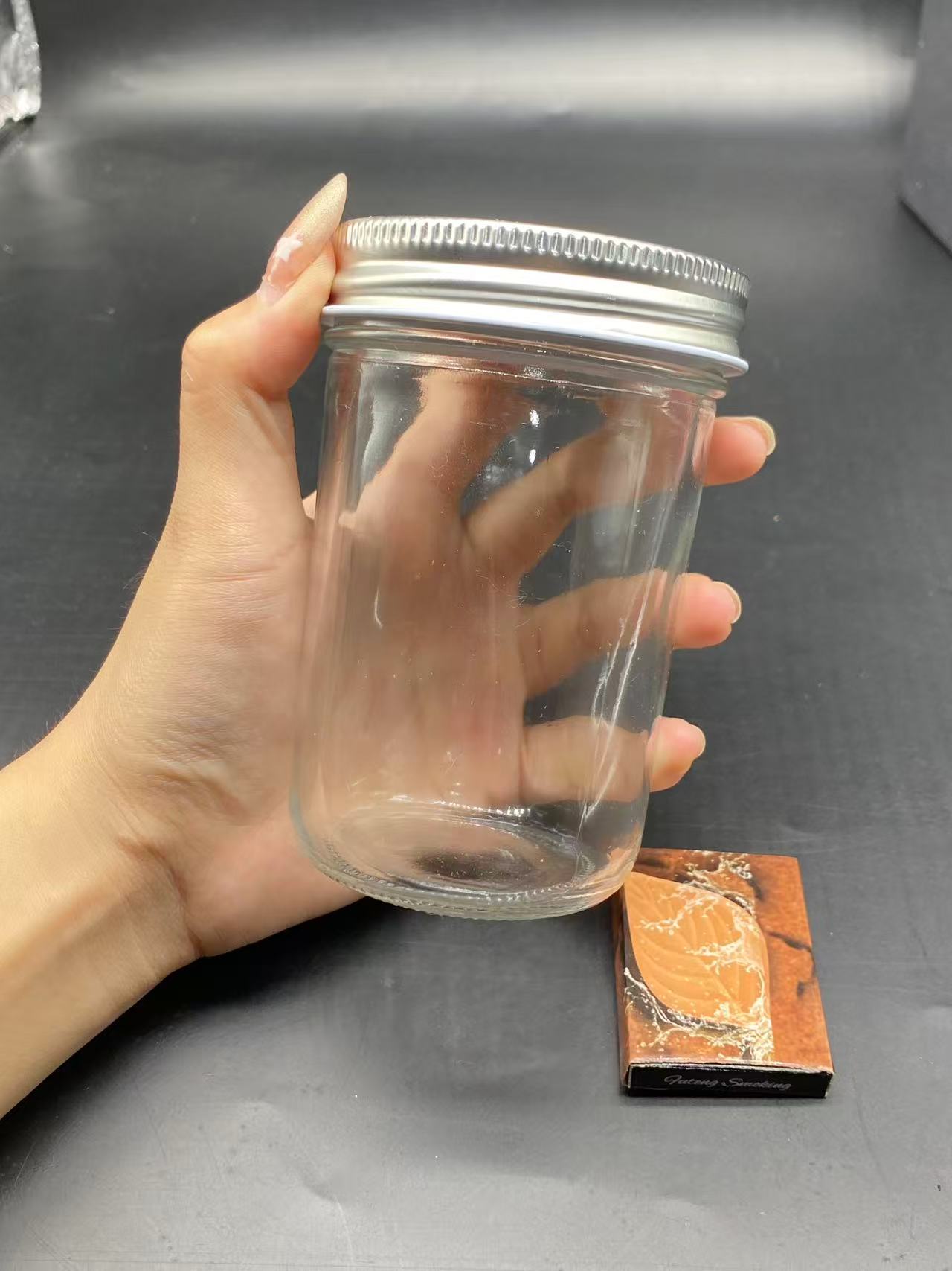 分盖玻璃透明梅森瓶烟丝罐密封储物瓶斗粮保湿罐玻璃密封300ml