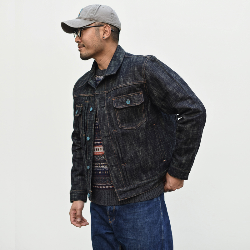 沾酱 20盎司重磅蛇年白素贞牛仔夹克 竹节纱双染赤耳丹宁阿美咔叽