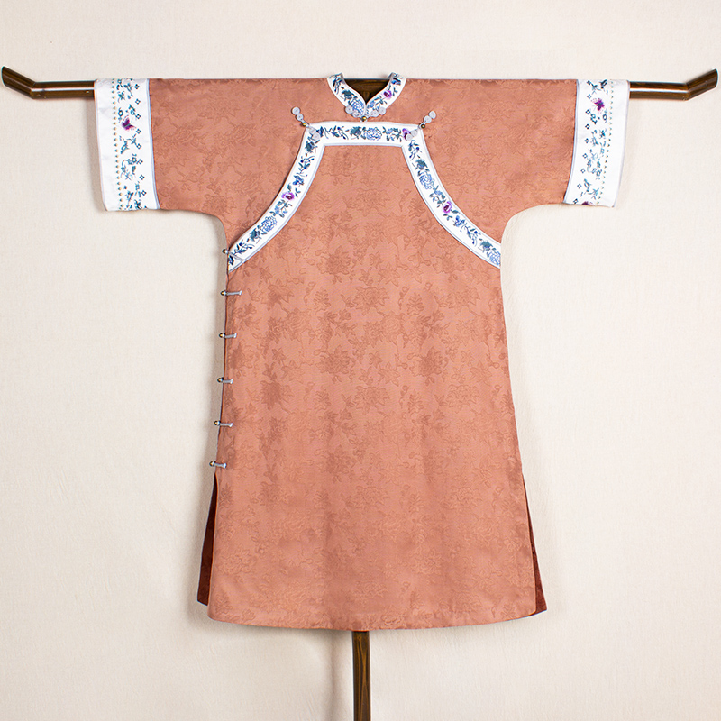 【青花瓷】复古新中式国风桑蚕丝香云纱提花平肩女士袍子中长款