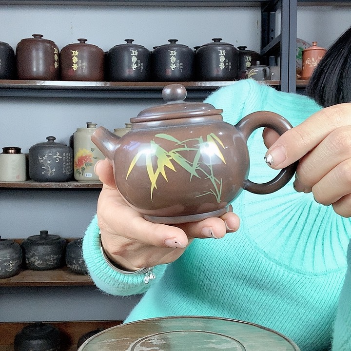 罐建水紫陶手工彩填壶