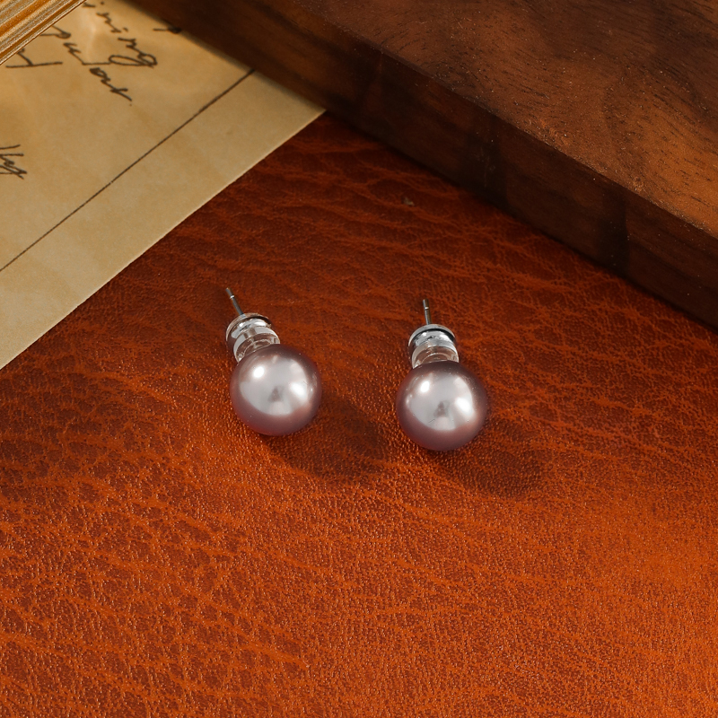 铜合金仿珍珠耳饰 8006薰衣草紫珠珠耳钉个性时尚气质轻奢耳饰