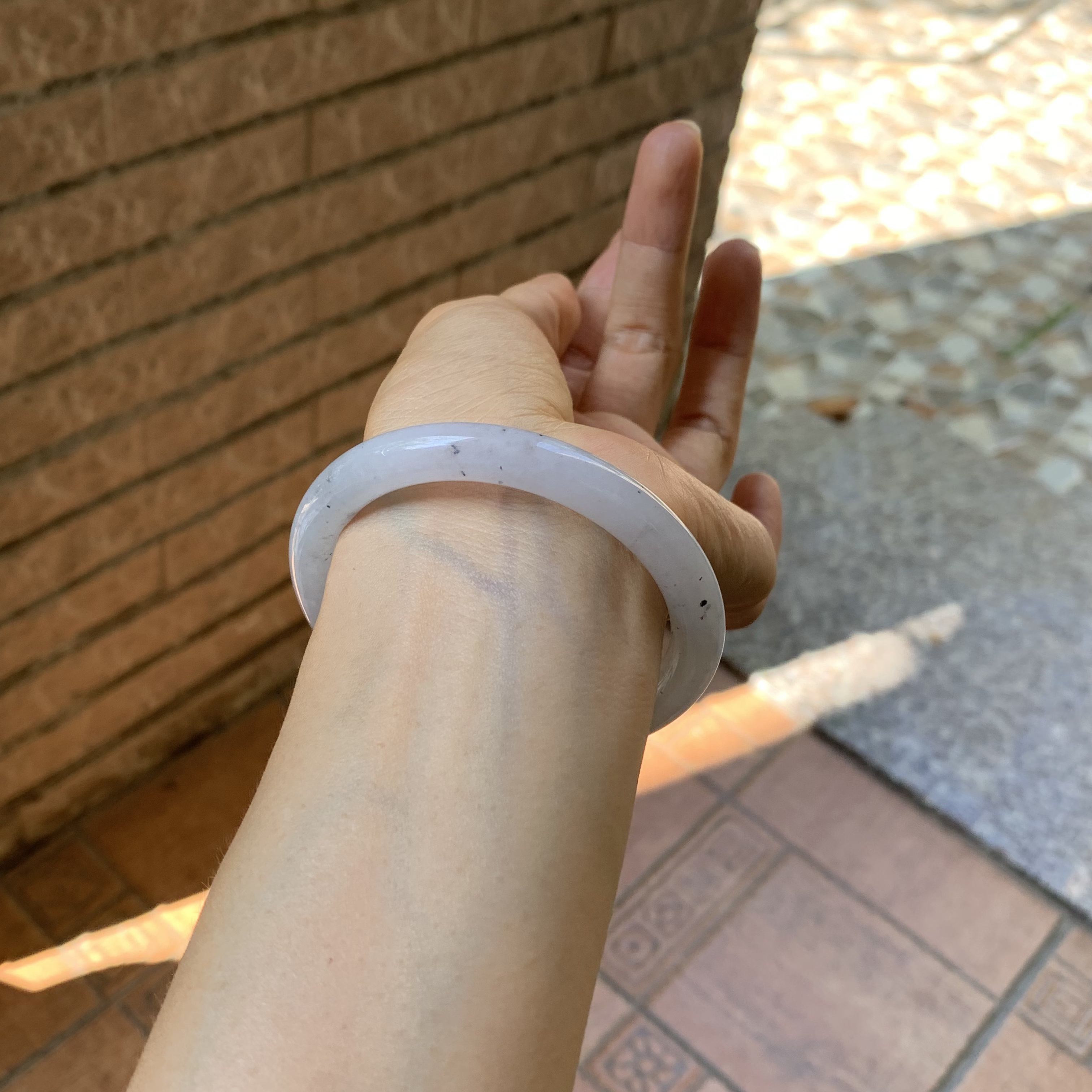 54.5圈2号圆条冰紫飘花乌鸡天然缅甸翡翠手镯A货特色镯有纹