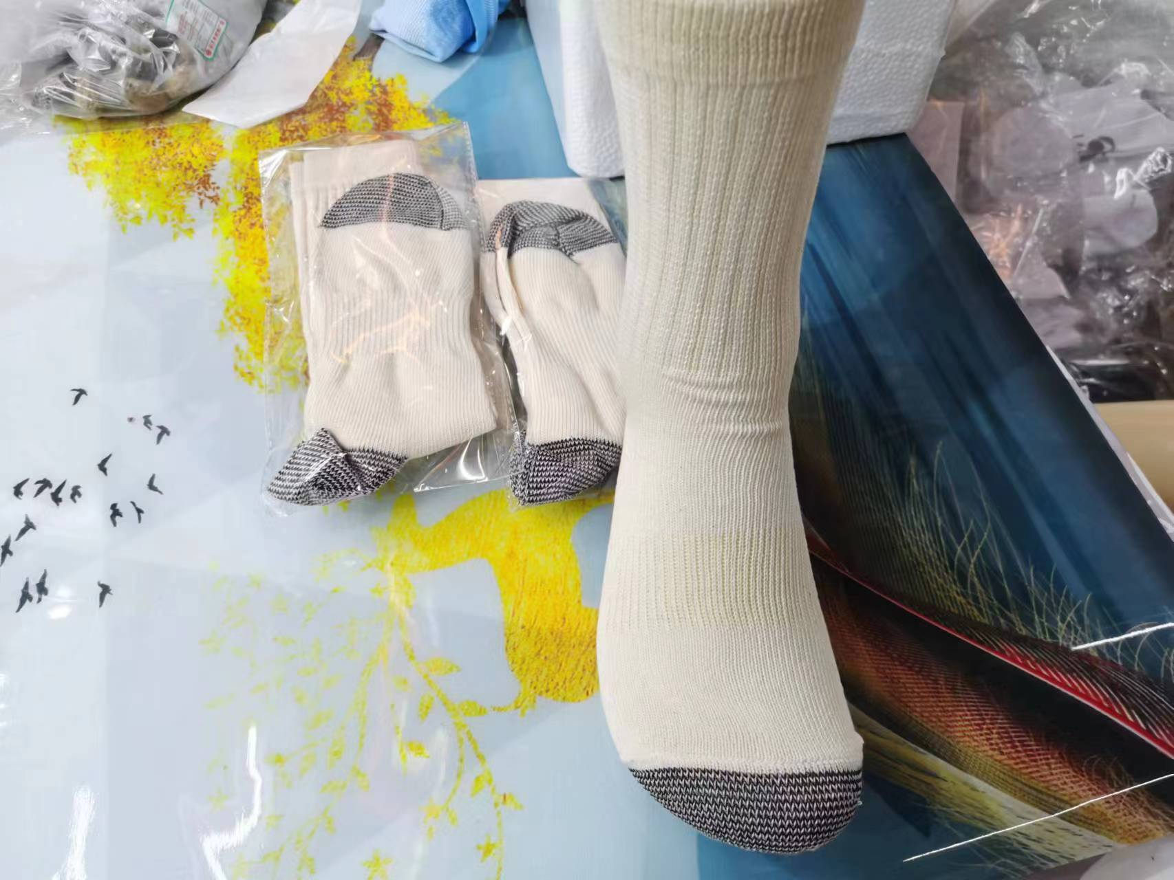 双针纯棉无染色袜短袜中高筒堆堆袜吸汗透气防臭