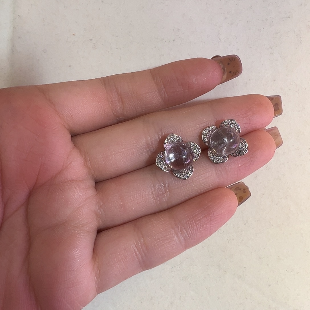 耳钉锂辉石银S925镶嵌蓝紫猫眼彩锂辉收藏级设计款花朵耳钉