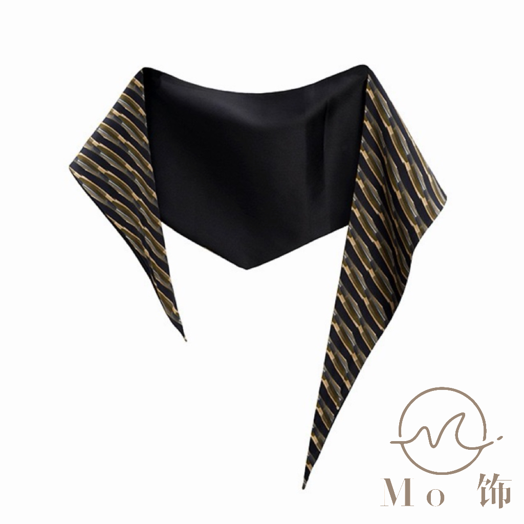 【莫奈印象】16姆米加厚素绉真丝条纹小三角巾秋冬新款品质之选送