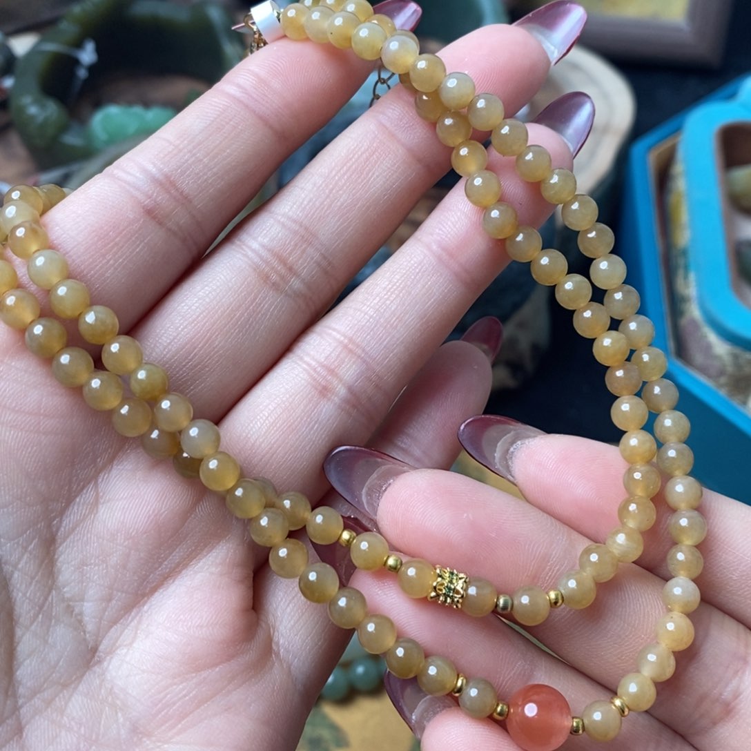 和田玉且末糖项链卡5mm未镶嵌