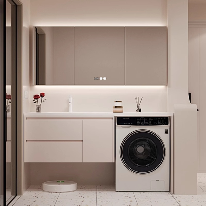 甜木洗漱台洗衣机一体柜卫浴岩板陶瓷无缝盆主卧浴室柜组合轻奢