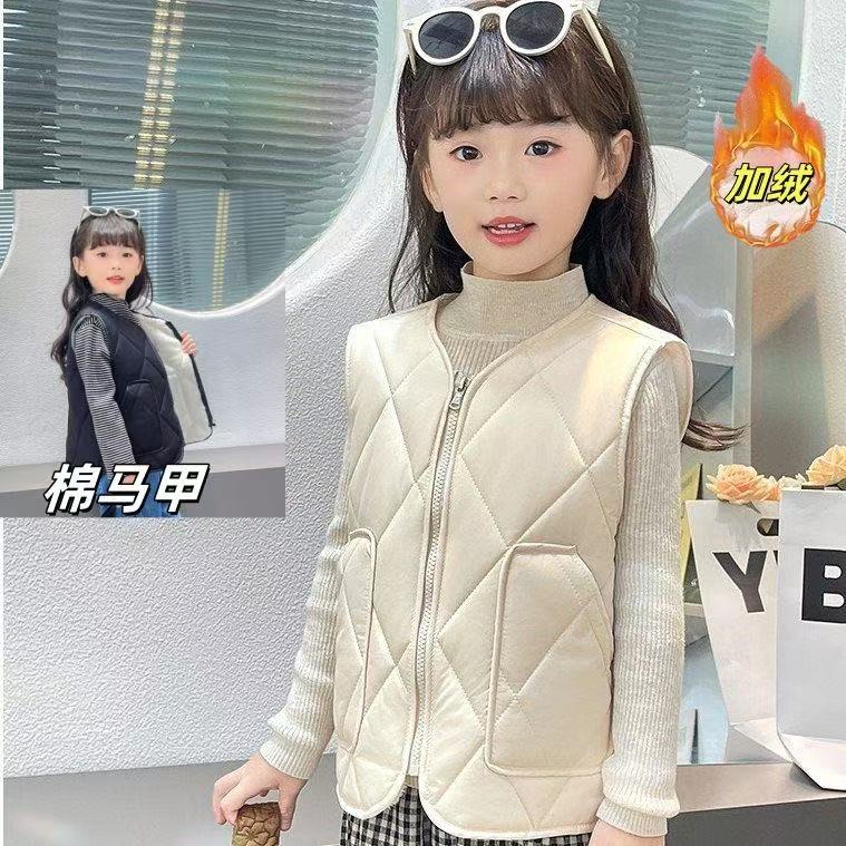新款儿童棉马甲男女童加绒一体棉马夹背心秋冬中大童坎肩内外穿潮