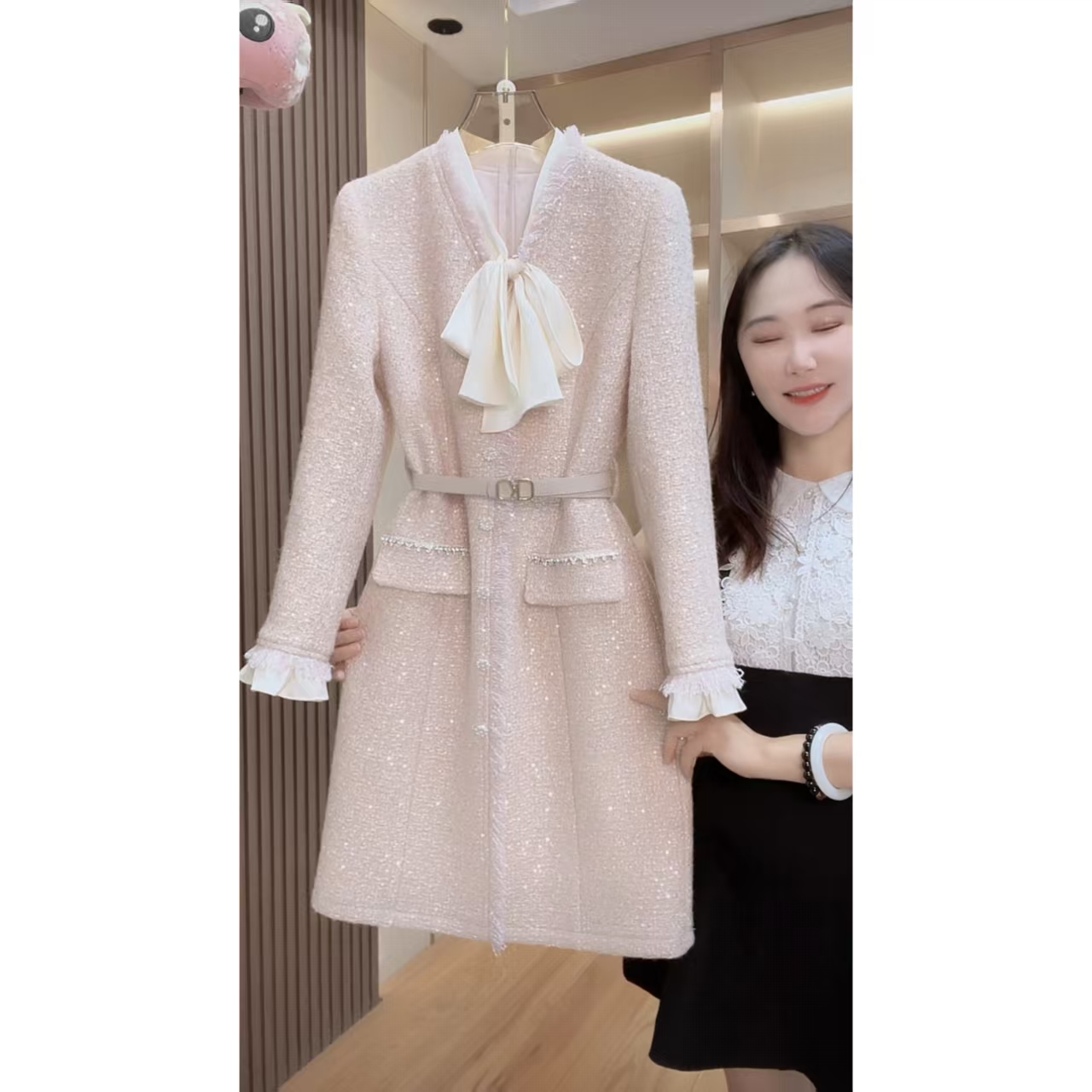 【少量现货】2327囯内设计师品牌女装气质收腰长袖连衣裙