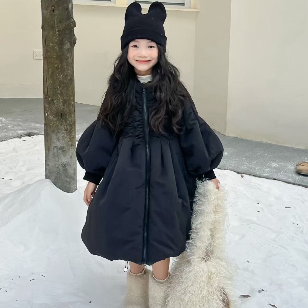 高级感中长款加棉泡泡袖A版公主加厚