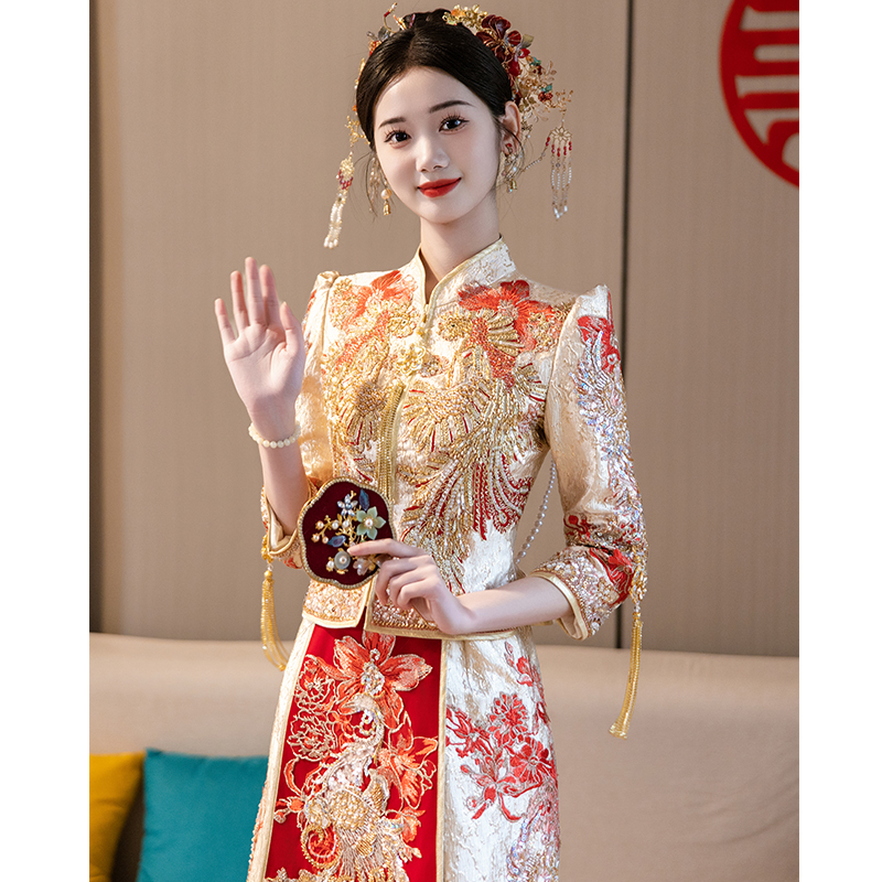 秀禾服婚服2025新款新娘嫁衣香槟色重工礼服订婚敬酒服出阁服632