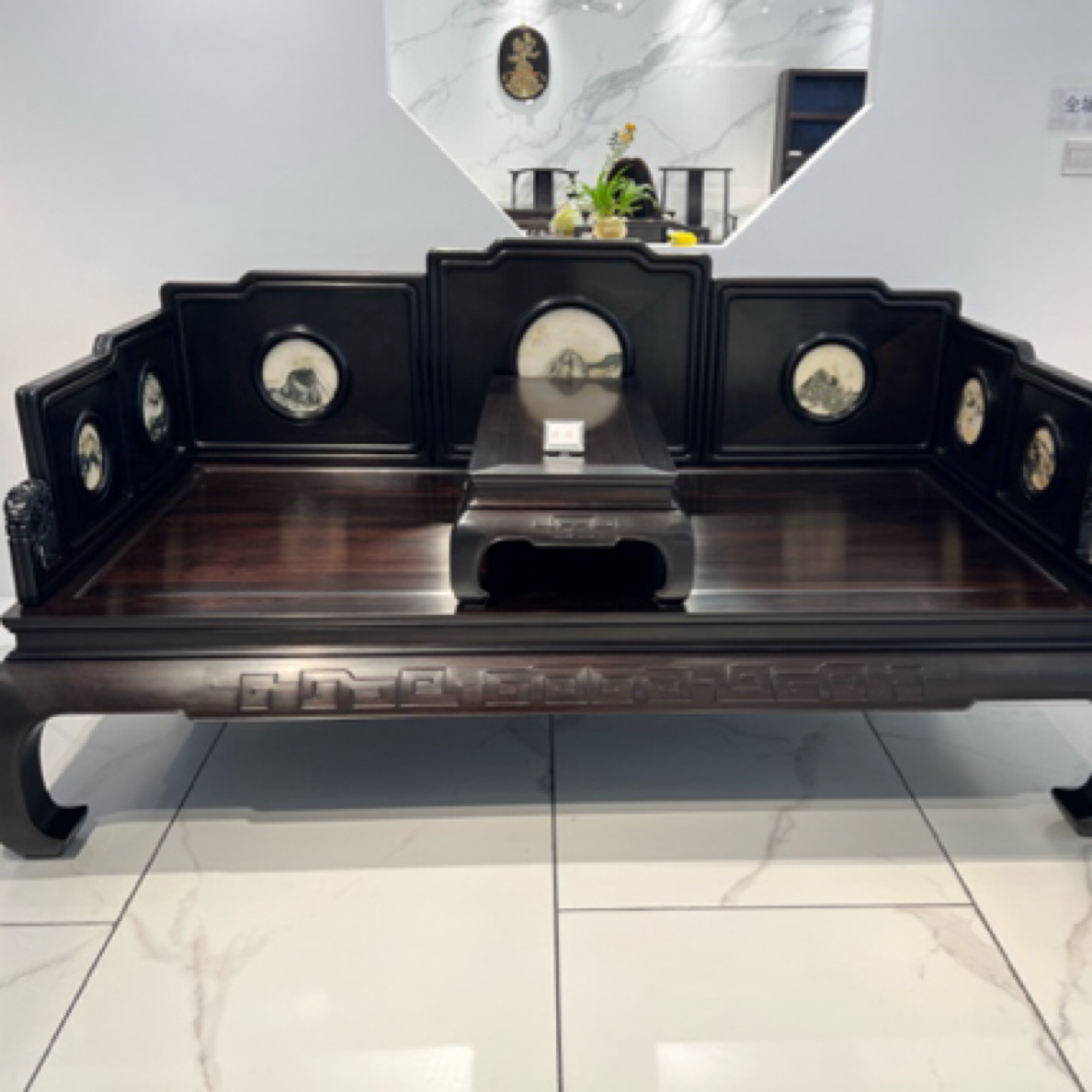 紫光檀祥云云石罗汉床220@120