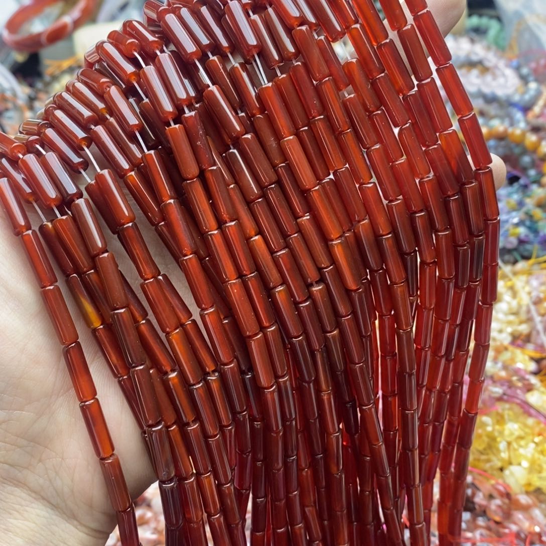 玛瑙/玉髓未镶嵌珠宝半成品一条天然4×13红玛瑙细管A级