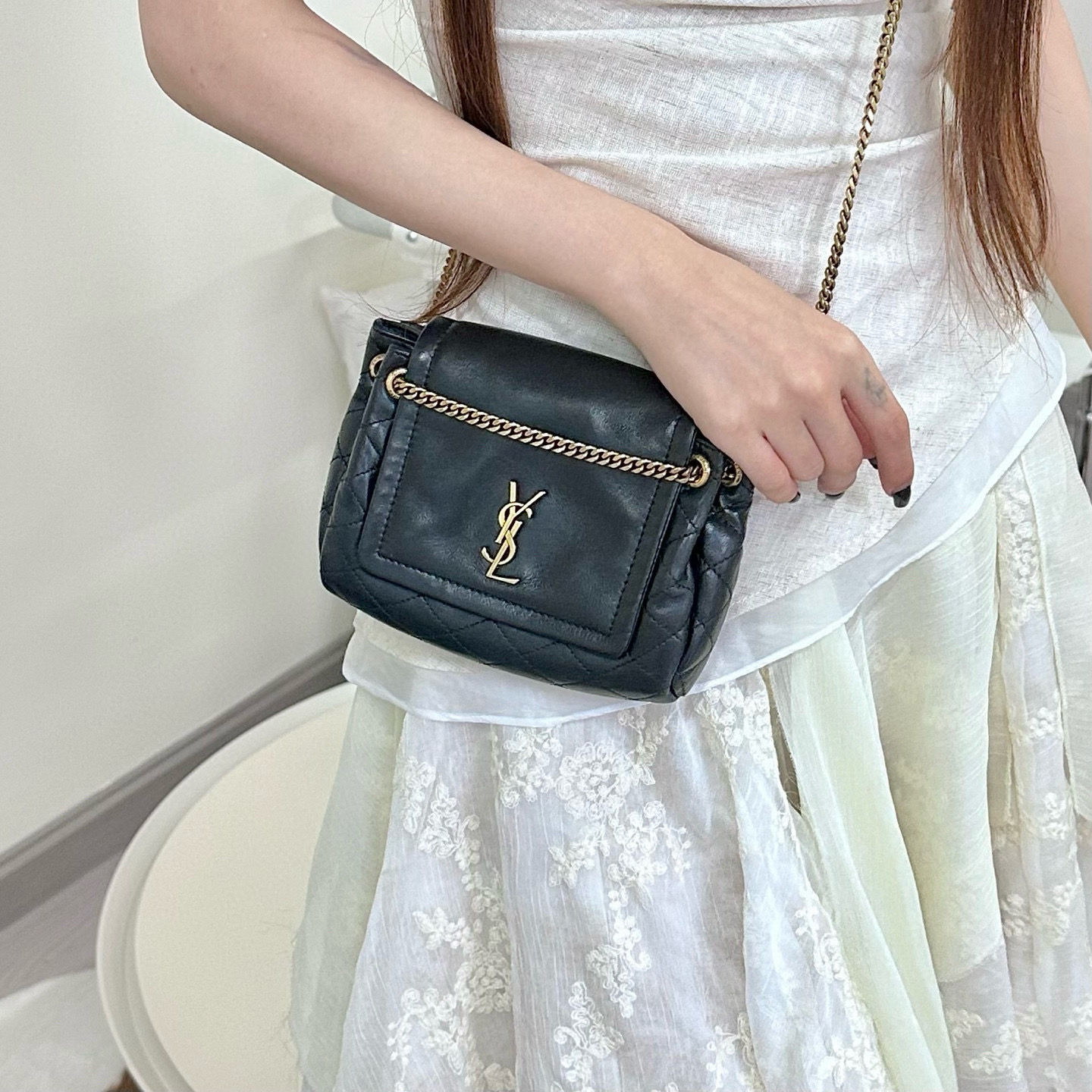 95新 YSL/圣罗兰 ysl黑金洛丽塔mini斜挎包K