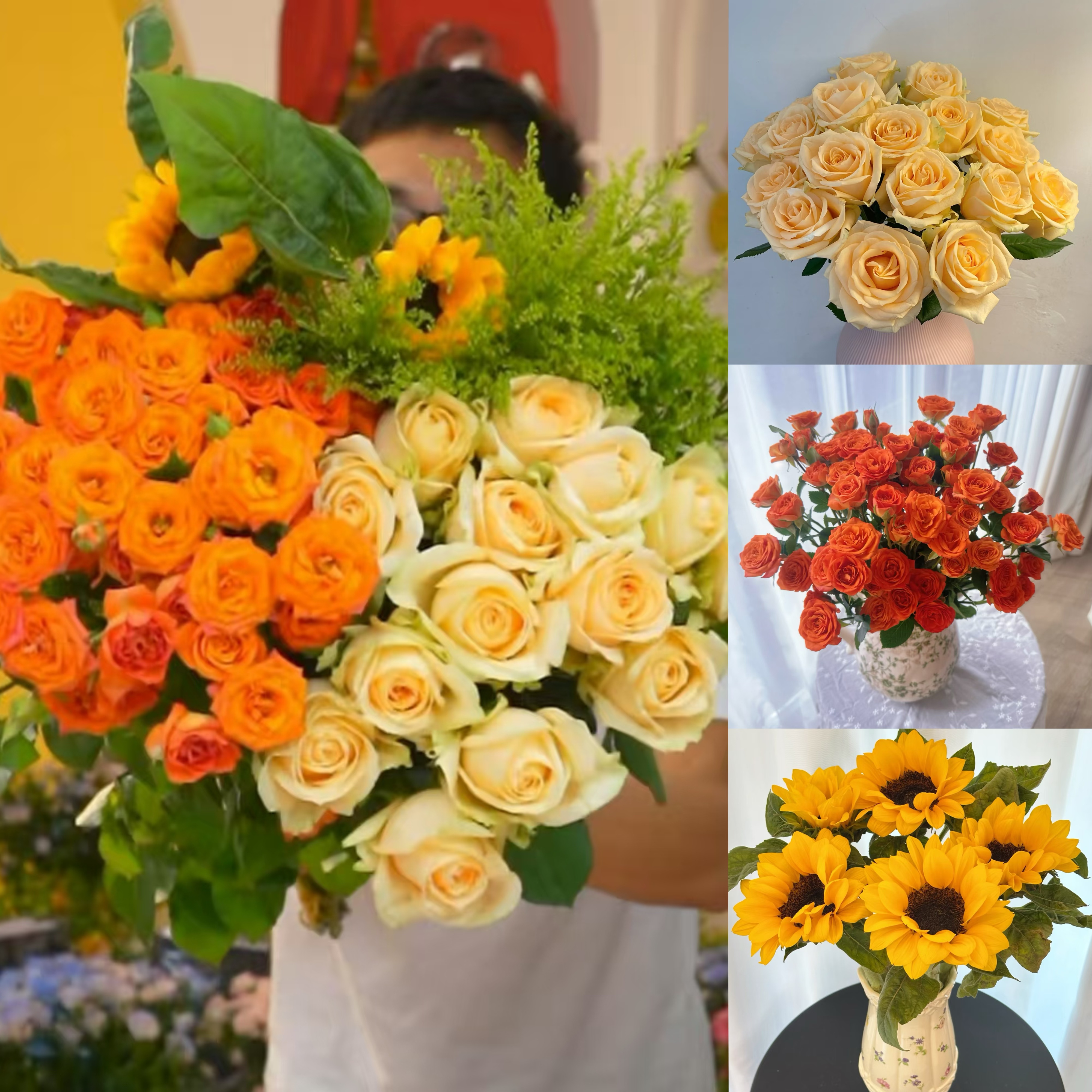 心想事成花束【香槟10支+橙芭比5支+向日葵2支+草】家用水养鲜花